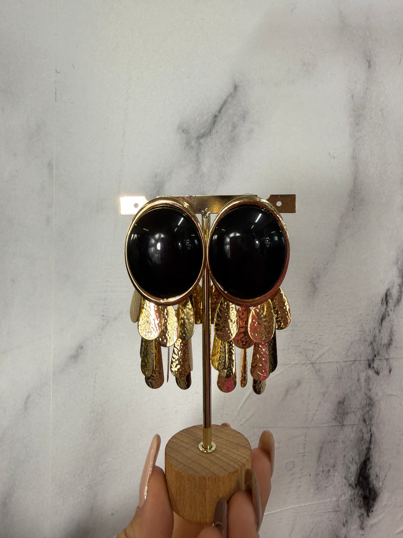 Orecchini pietra nera ciondoli oro