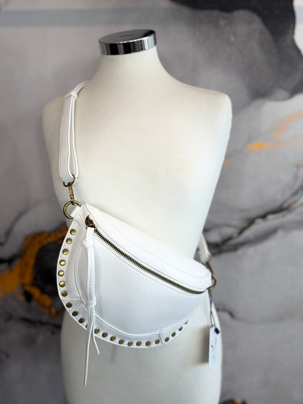 Faux leather fanny pack with gold studs