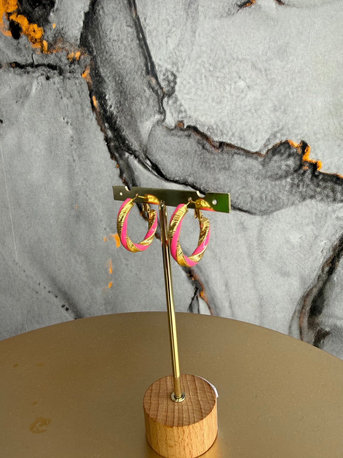 Fuchsia gold hoop earring