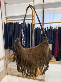 Borsa frange scamosciata con manico pelle