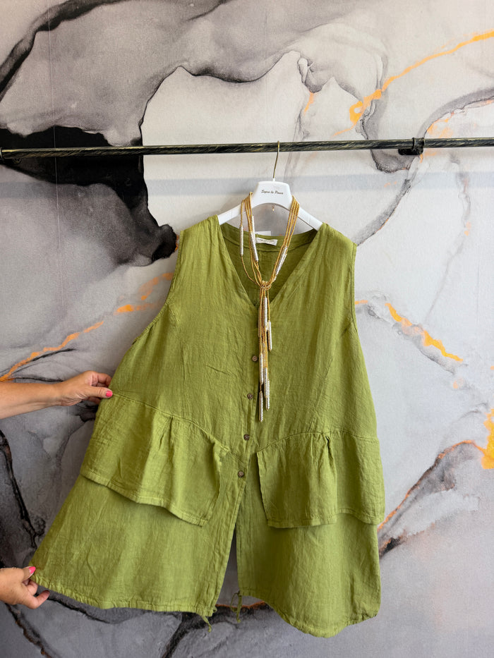 Gilet in lino Torino verde