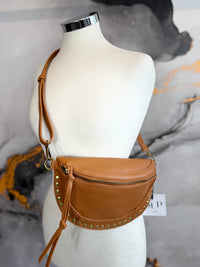 Faux leather fanny pack with gold studs