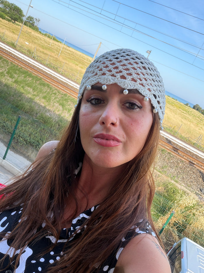 Cuffia Crochet con perline