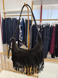 Borsa frange scamosciata con manico pelle