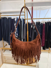 Borsa frange scamosciata con manico pelle