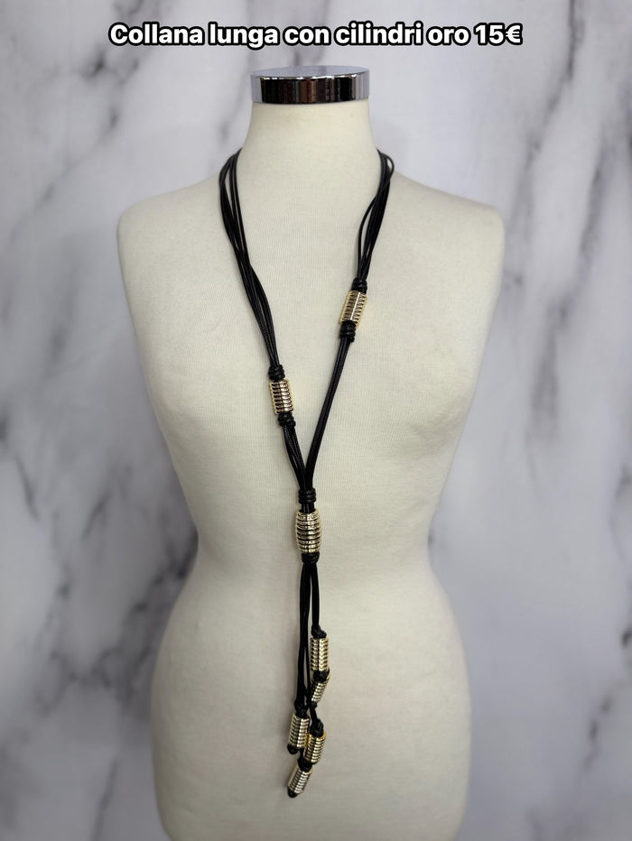 Collana nera con cilindri oro