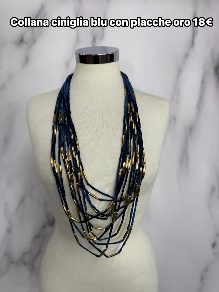 Collana in ciniglia con placche oro