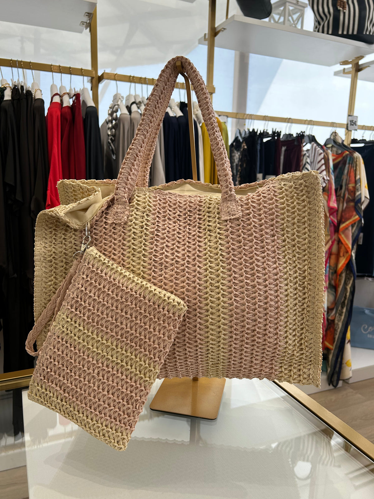 Borsa a righe in rafia