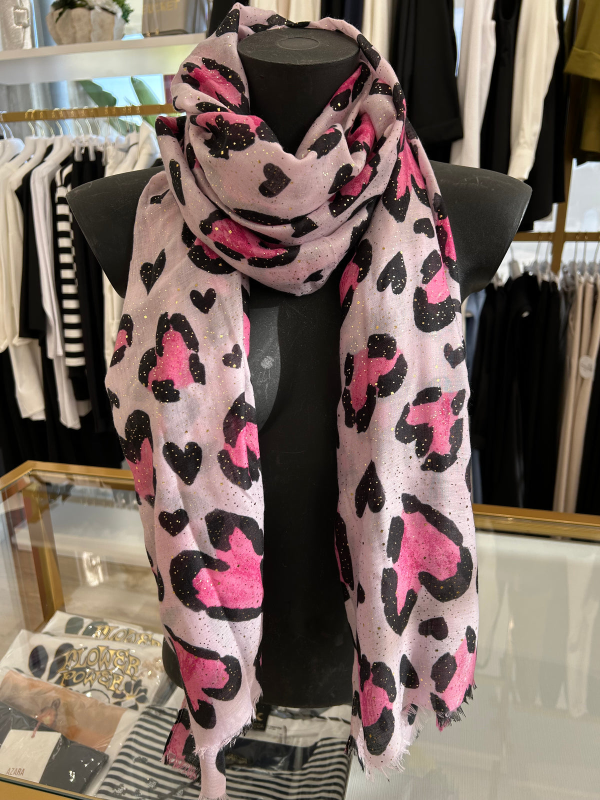 Scarf Gold Dotted Hearts