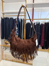 Borsa frange scamosciata con manico pelle