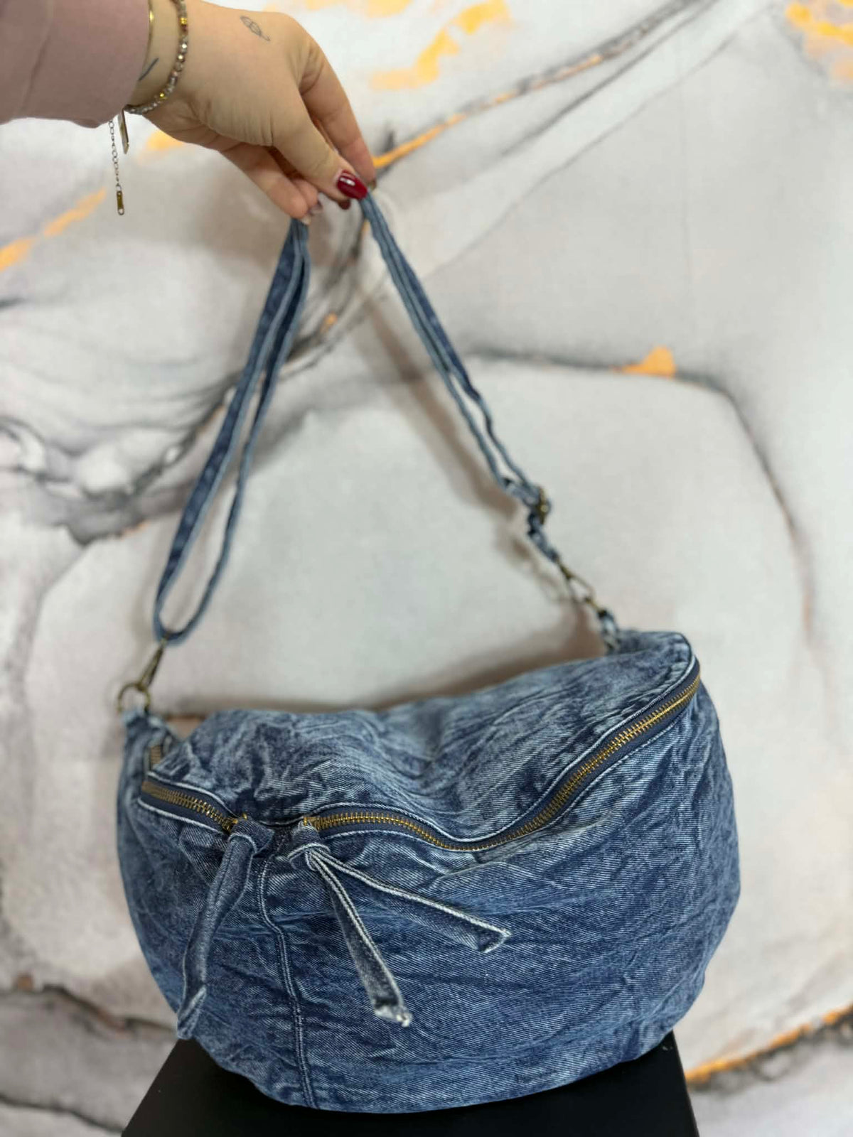 Large denim fanny pack
