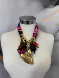 Scarf necklace with gold heart