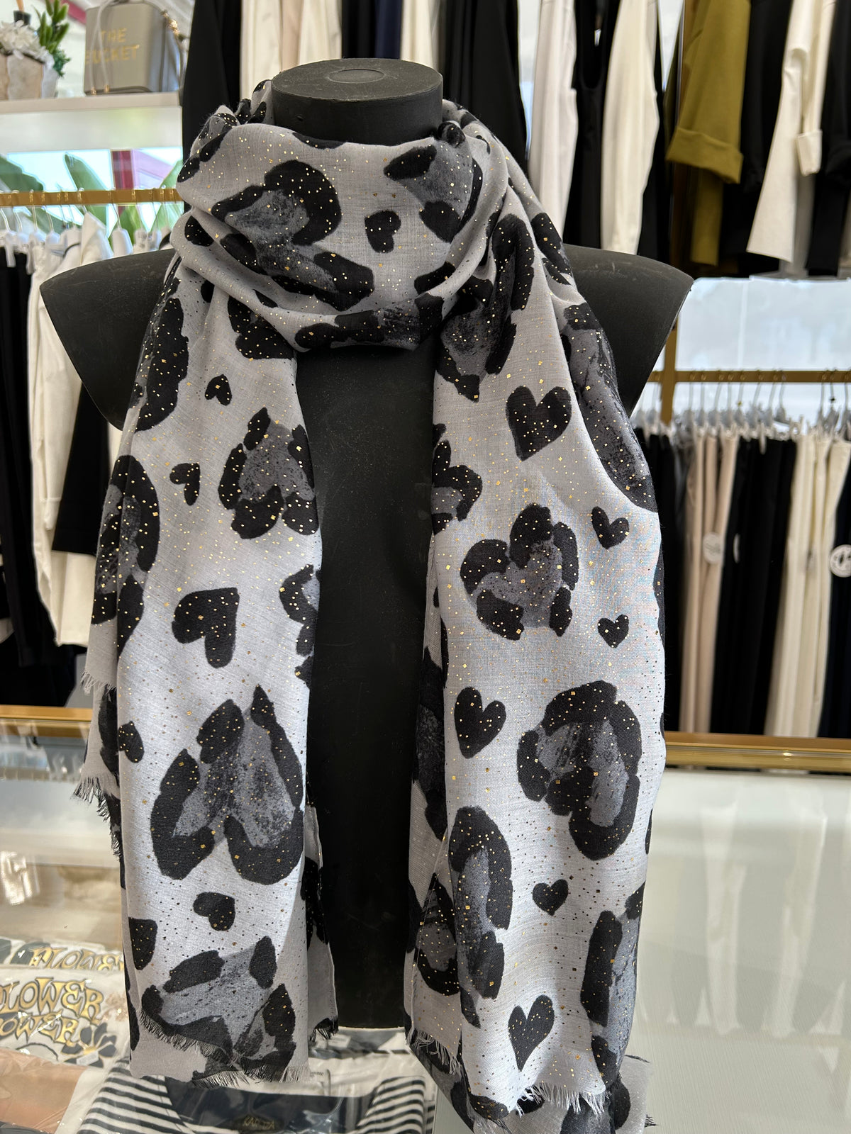 Scarf Gold Dotted Hearts