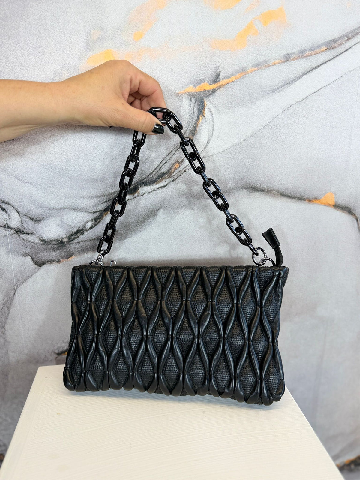 Diamond clutch with shoulder strap