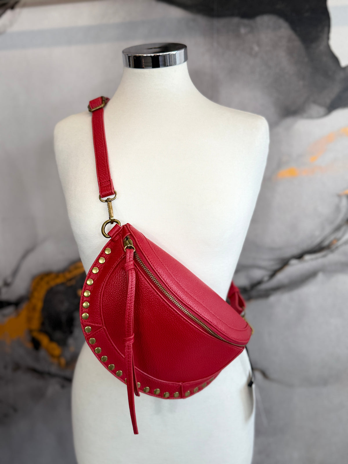 Faux leather fanny pack with gold studs