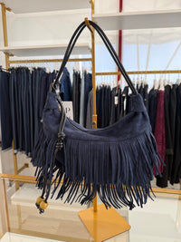Borsa frange scamosciata con manico pelle