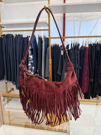 Borsa frange scamosciata con manico pelle