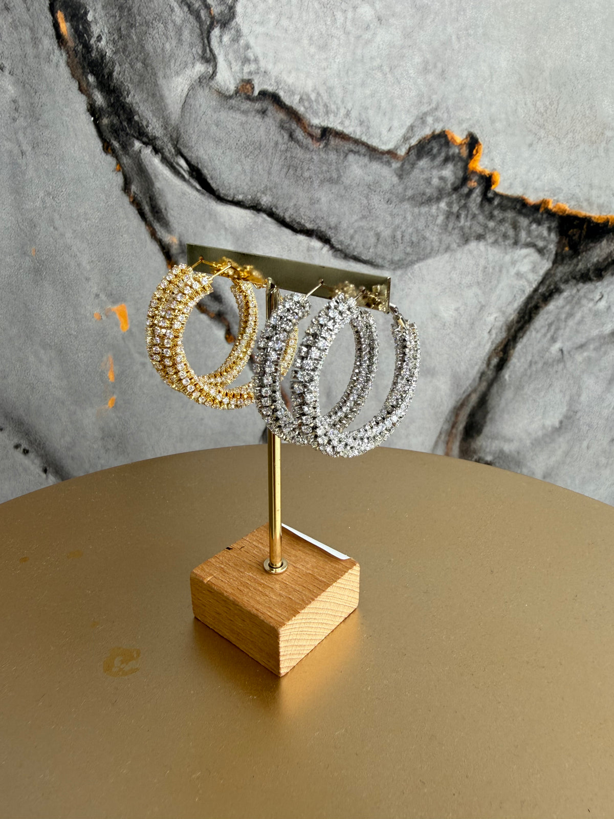 Hoop earring with rhinestones