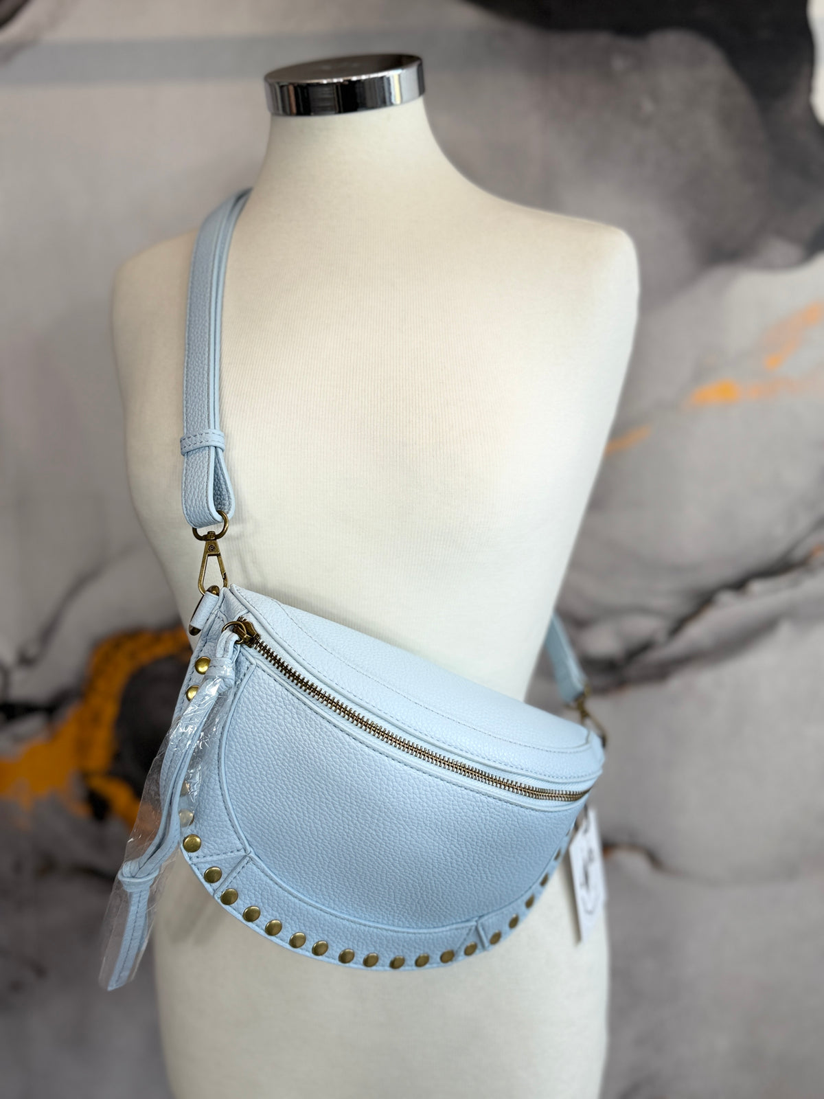 Faux leather fanny pack with gold studs