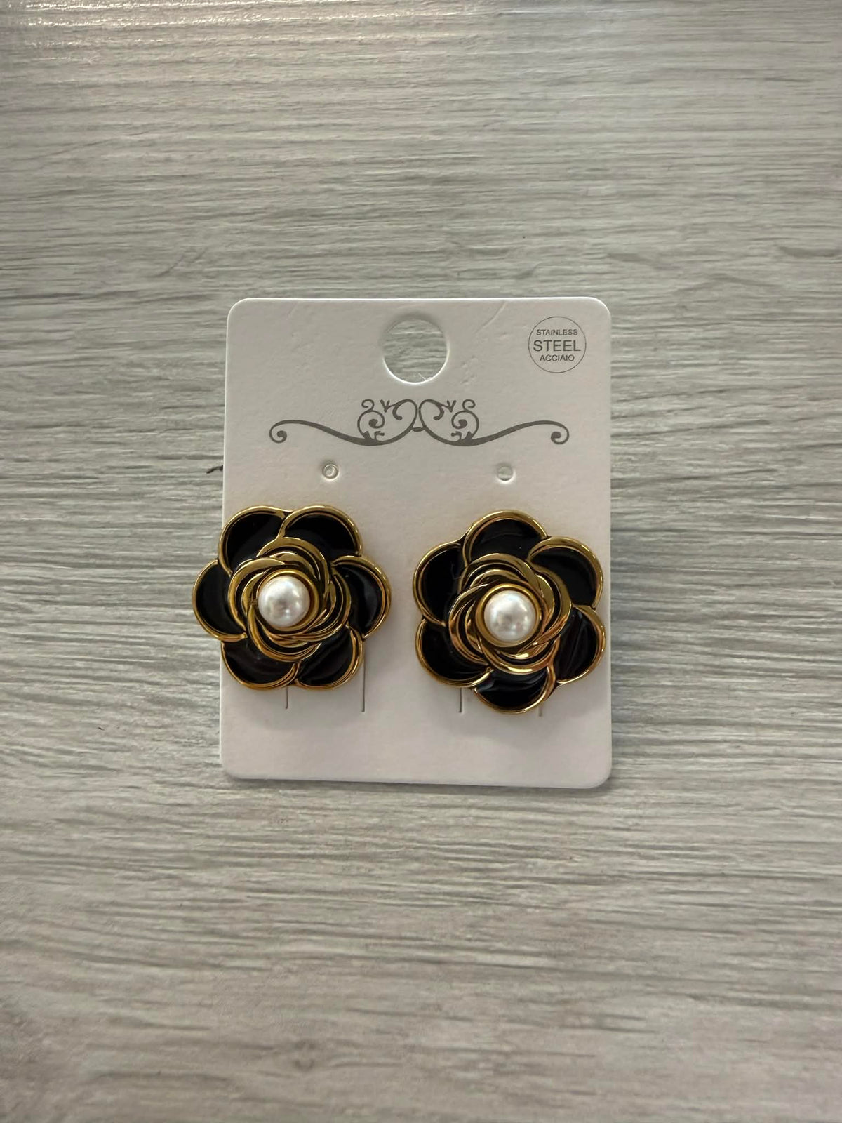 Black flower earrings