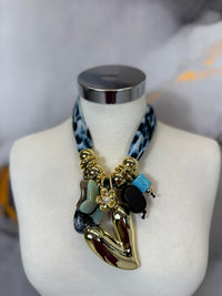 Scarf necklace with gold heart