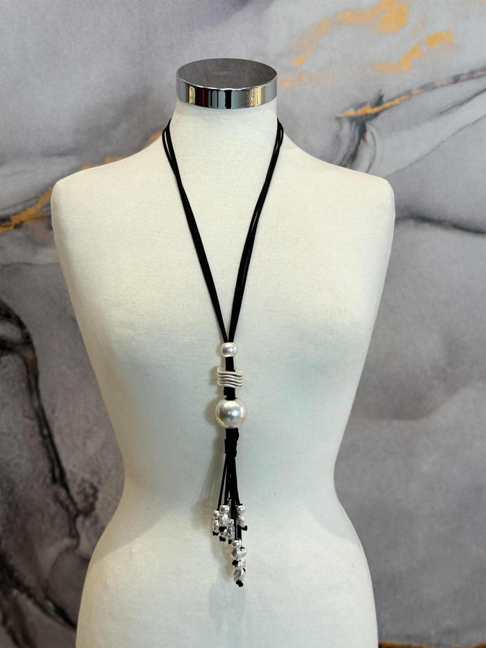 Collana perle con dischi argento
